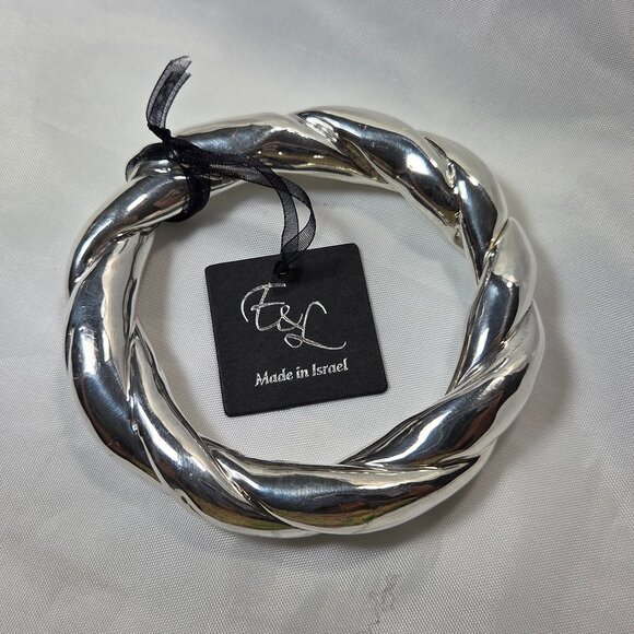 E&L Sterling Silver Electroform Statement Twisted Bangle Bracelet Israel - Picture 4 of 5